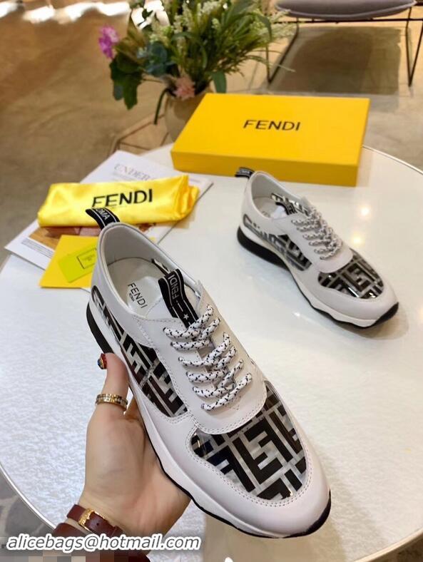 Newly Launched Fendi All-Over FF Logo in PU Sneakers F95744 White/Black 2019