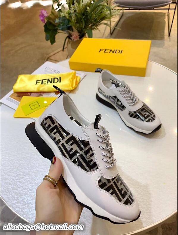 Newly Launched Fendi All-Over FF Logo in PU Sneakers F95744 White/Black 2019