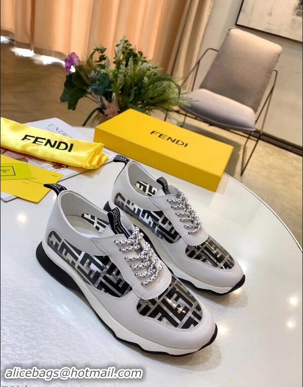 Newly Launched Fendi All-Over FF Logo in PU Sneakers F95744 White/Black 2019