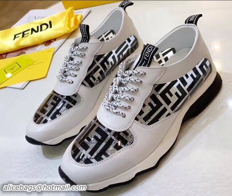 Newly Launched Fendi All-Over FF Logo in PU Sneakers F95744 White/Black 2019