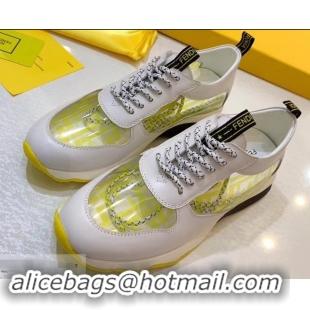 Wholesale Fendi All-Over FF Logo in PU Sneakers F95744 White/Yellow 2019