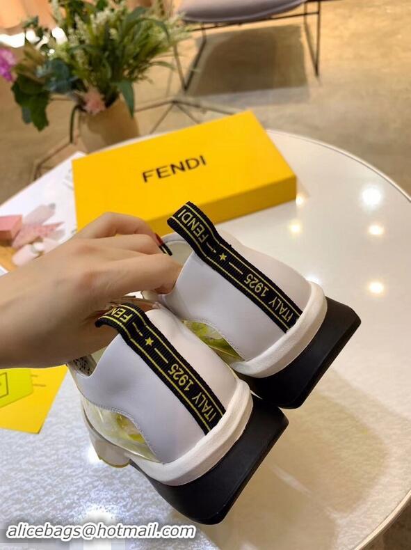 Wholesale Fendi All-Over FF Logo in PU Sneakers F95744 White/Yellow 2019