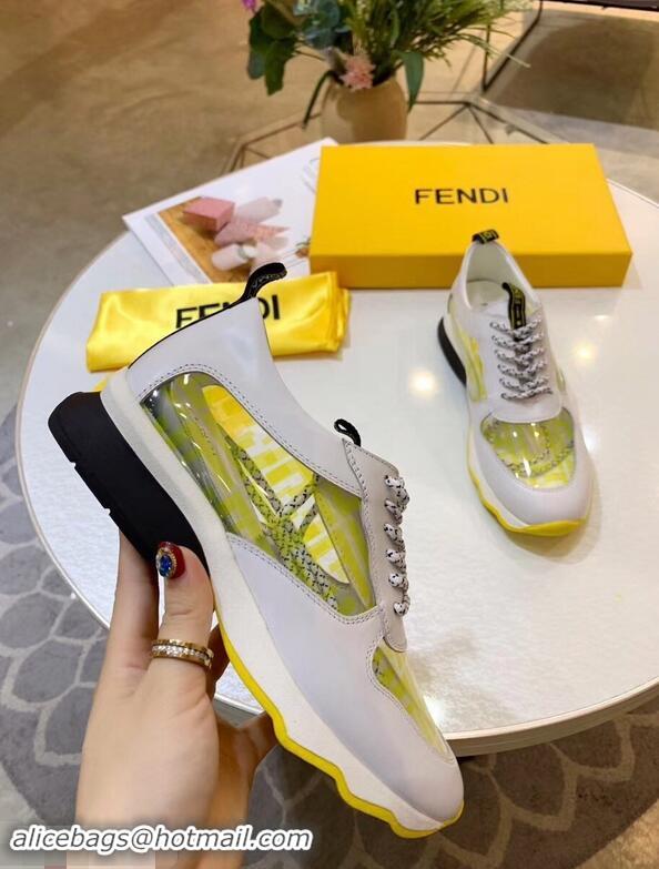 Wholesale Fendi All-Over FF Logo in PU Sneakers F95744 White/Yellow 2019