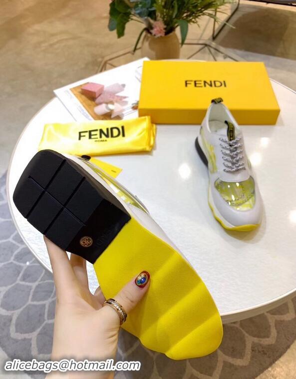 Wholesale Fendi All-Over FF Logo in PU Sneakers F95744 White/Yellow 2019