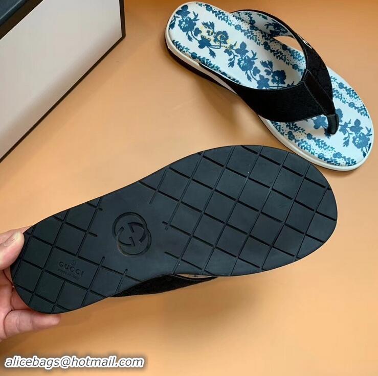 Best Grade Gucci NY GG Canvas Men's Thong Sandals G96704 Black 2019