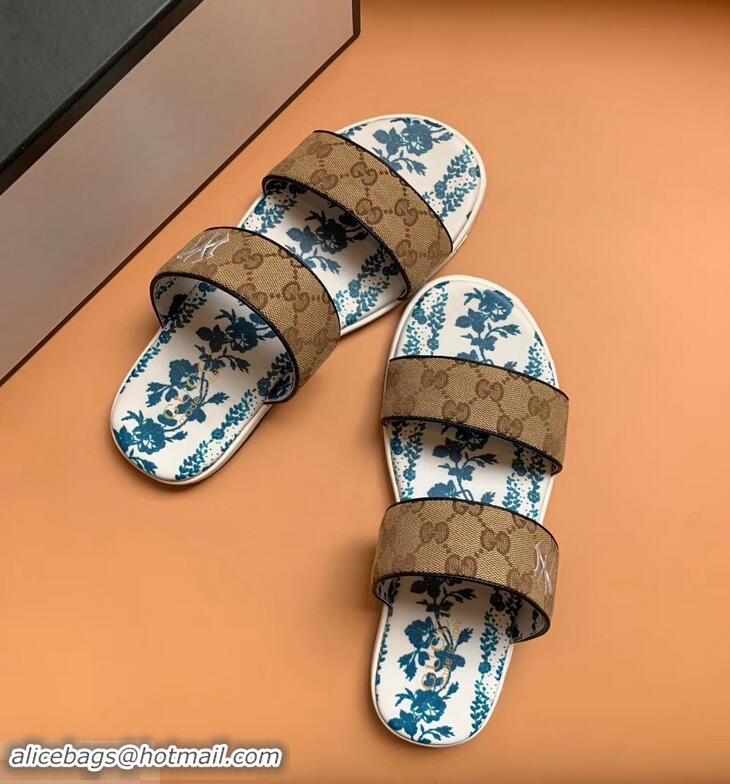 Inexpensive Gucci NY GG Canvas Men's Slide Sandals G96708 Beige 2019