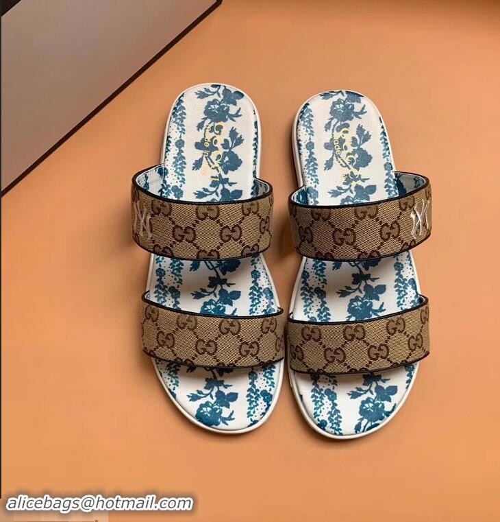 Inexpensive Gucci NY GG Canvas Men's Slide Sandals G96708 Beige 2019