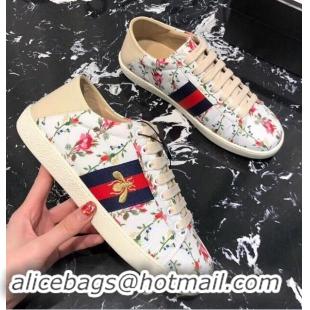 Cheap Gucci Ace Leather Low-Top Sneakers Blue/Red Web Embroidered Bee G89102 White