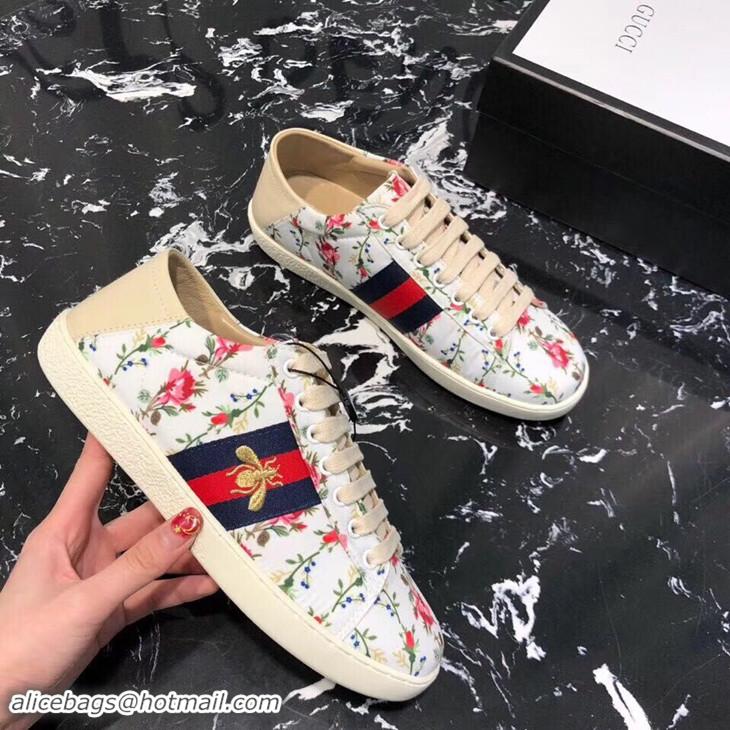 Cheap Gucci Ace Leather Low-Top Sneakers Blue/Red Web Embroidered Bee G89102 White