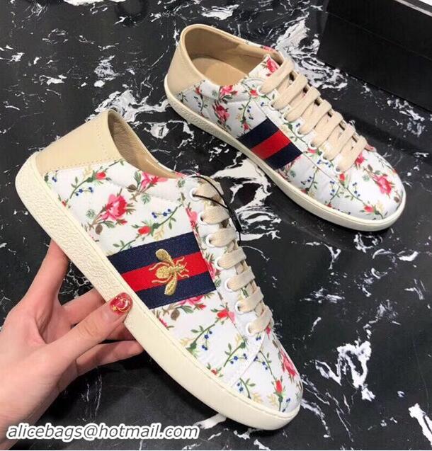 Cheap Gucci Ace Leather Low-Top Sneakers Blue/Red Web Embroidered Bee G89102 White