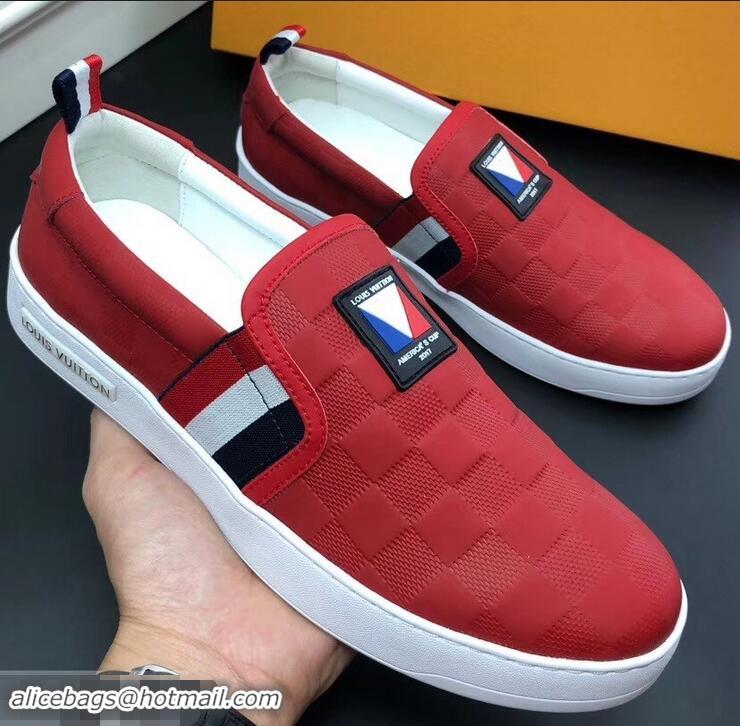 Classic Hot Louis Vuitton America's Cup Men's Slip On Sneakers LV96723 Red