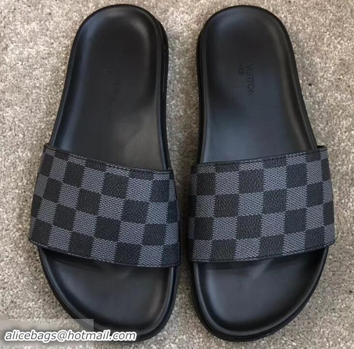 Imitation Louis Vuitton Waterfront Rubber Mules LV96727 Damier Graphite Canvas