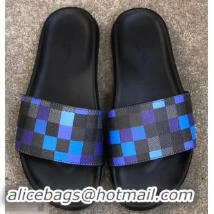 Grade Quality Louis Vuitton Waterfront Rubber Mules LV96727 Damier Graphite Pixel Canvas Blue