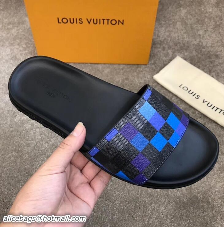 Grade Quality Louis Vuitton Waterfront Rubber Mules LV96727 Damier Graphite Pixel Canvas Blue