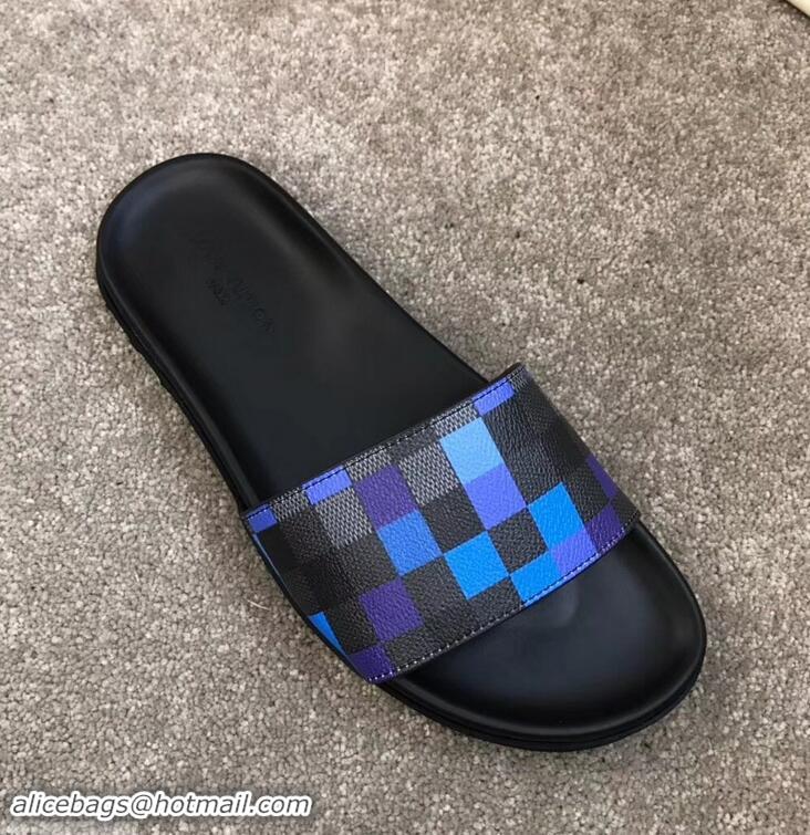 Grade Quality Louis Vuitton Waterfront Rubber Mules LV96727 Damier Graphite Pixel Canvas Blue