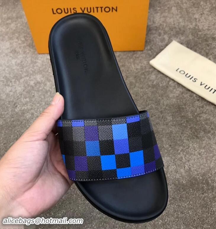 Grade Quality Louis Vuitton Waterfront Rubber Mules LV96727 Damier Graphite Pixel Canvas Blue