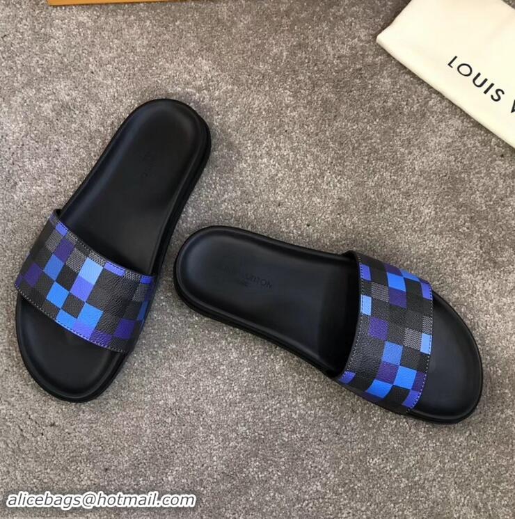 Grade Quality Louis Vuitton Waterfront Rubber Mules LV96727 Damier Graphite Pixel Canvas Blue