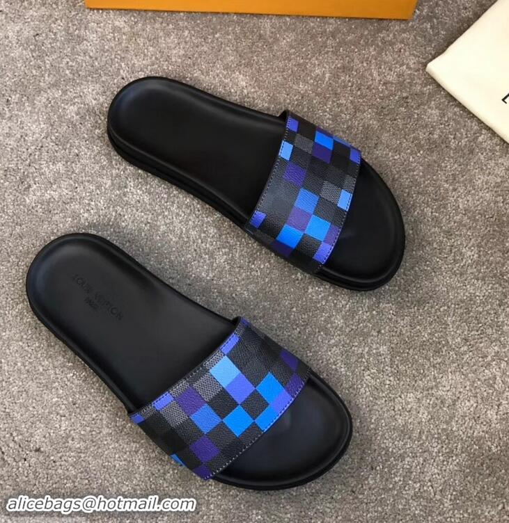 Grade Quality Louis Vuitton Waterfront Rubber Mules LV96727 Damier Graphite Pixel Canvas Blue