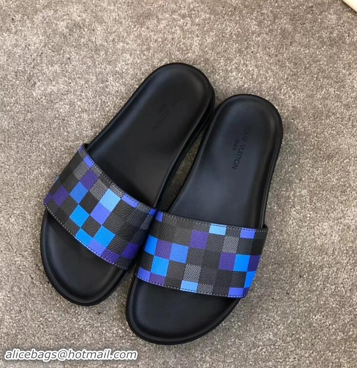 Grade Quality Louis Vuitton Waterfront Rubber Mules LV96727 Damier Graphite Pixel Canvas Blue