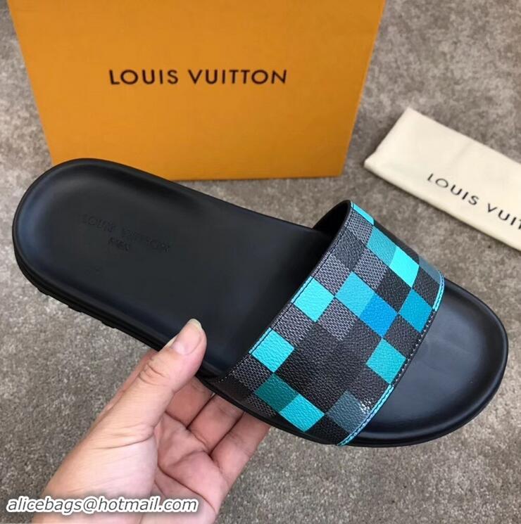 Cheapest Louis Vuitton Waterfront Rubber Mules LV96727 Damier Graphite Pixel Canvas Green