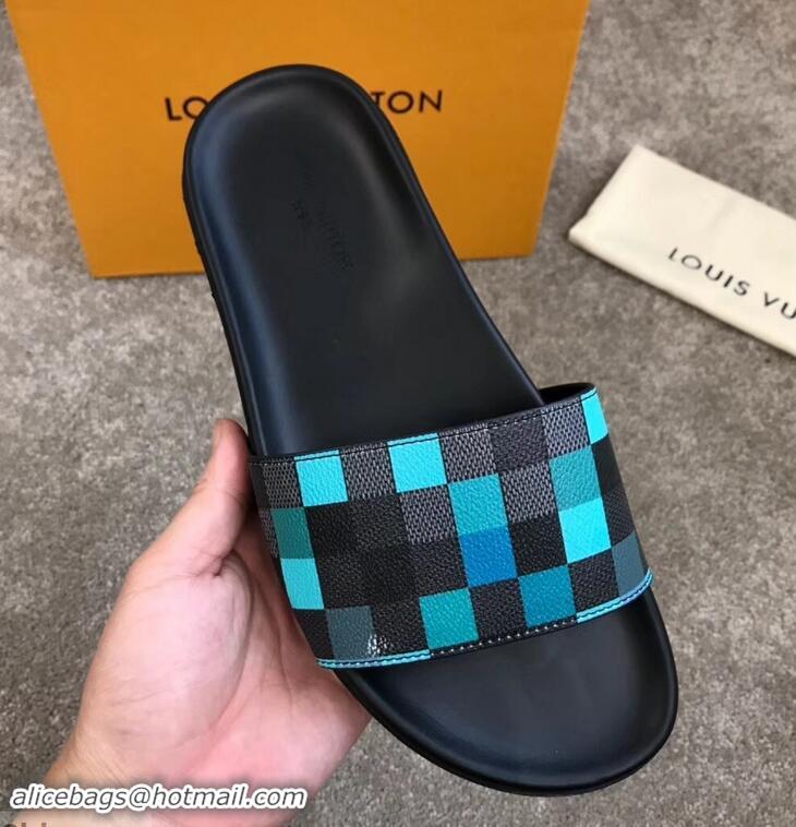 Cheapest Louis Vuitton Waterfront Rubber Mules LV96727 Damier Graphite Pixel Canvas Green