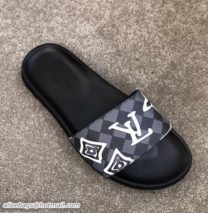 Best Price Louis Vuitton Waterfront Rubber Mules LV96727 Logo Print Black