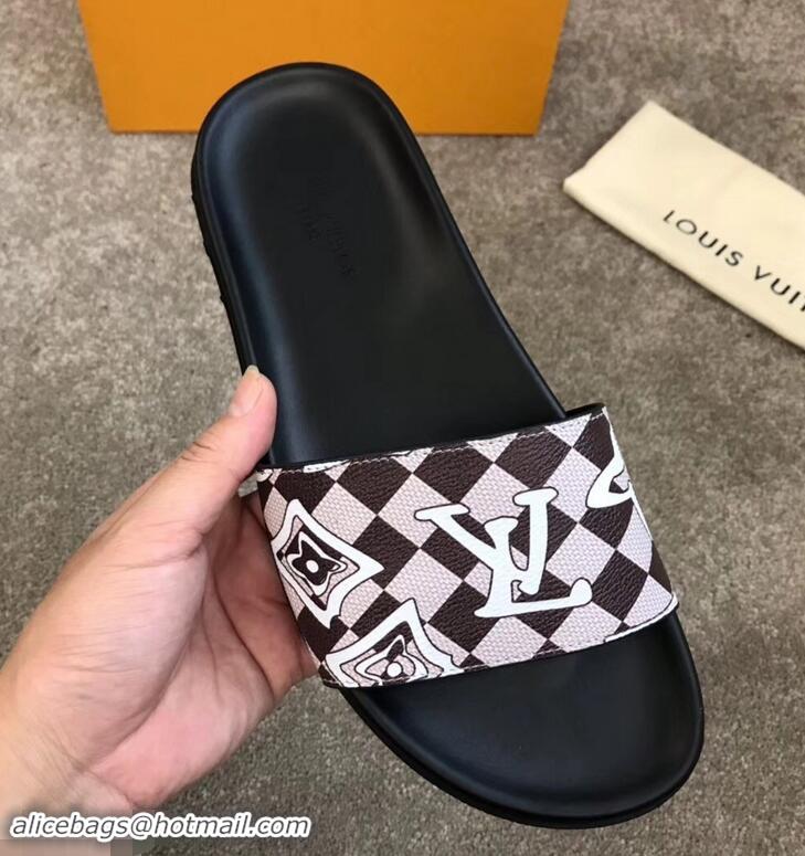 Faux Cheapest Louis Vuitton Waterfront Rubber Mules Mules LV96727 Logo Print Beige