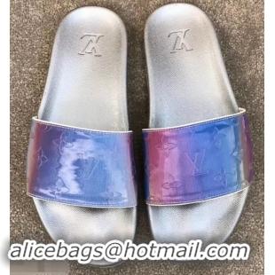 Buy Discount Louis Vuitton Waterfront Rubber Mules Mules LV96727 Monogram Iridescent Blue