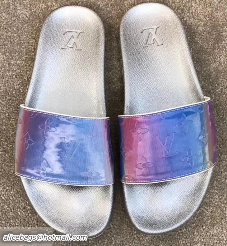 Buy Discount Louis Vuitton Waterfront Rubber Mules Mules LV96727 Monogram Iridescent Blue