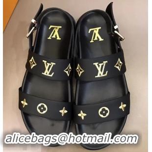 Modern Classic Louis Vuitton Monogram Rubber Sandals LV96739 Black/Gold 2019