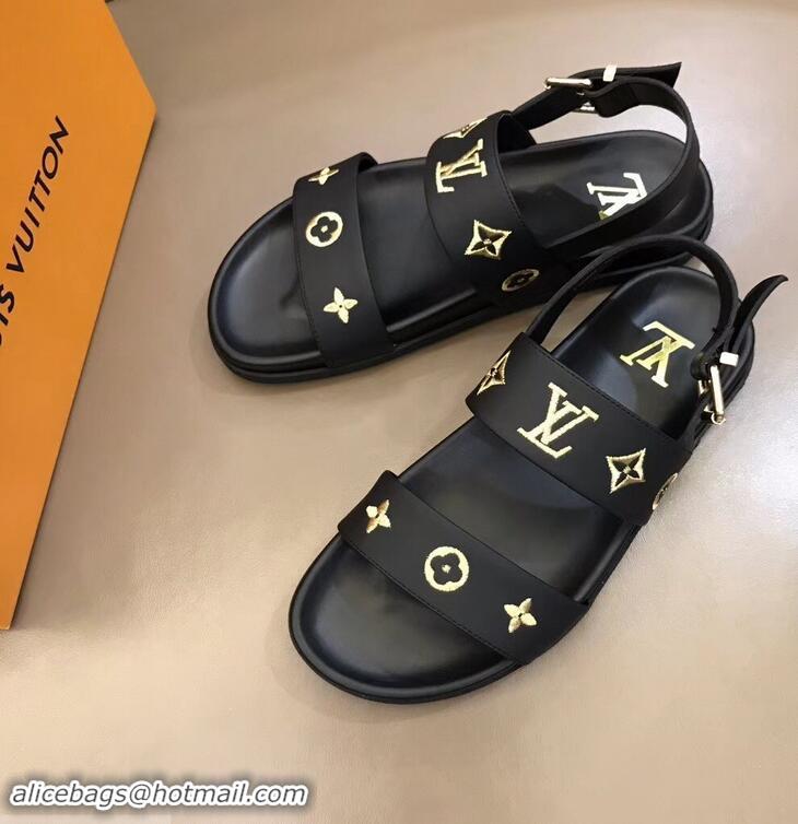 Modern Classic Louis Vuitton Monogram Rubber Sandals LV96739 Black/Gold 2019