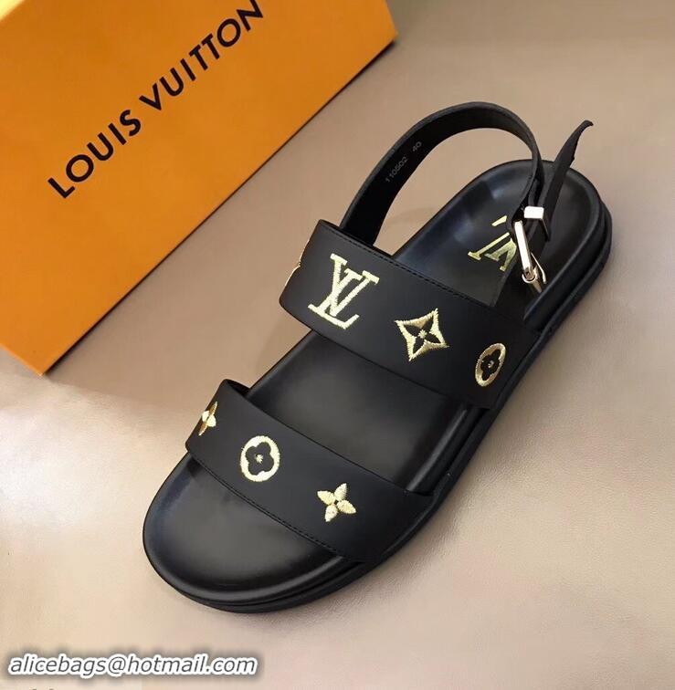 Modern Classic Louis Vuitton Monogram Rubber Sandals LV96739 Black/Gold 2019