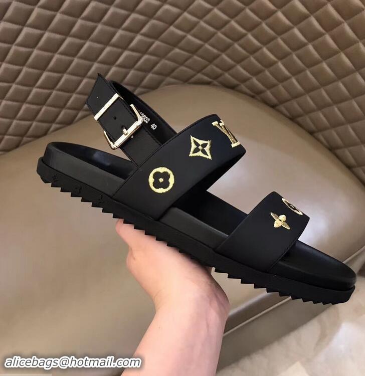 Modern Classic Louis Vuitton Monogram Rubber Sandals LV96739 Black/Gold 2019