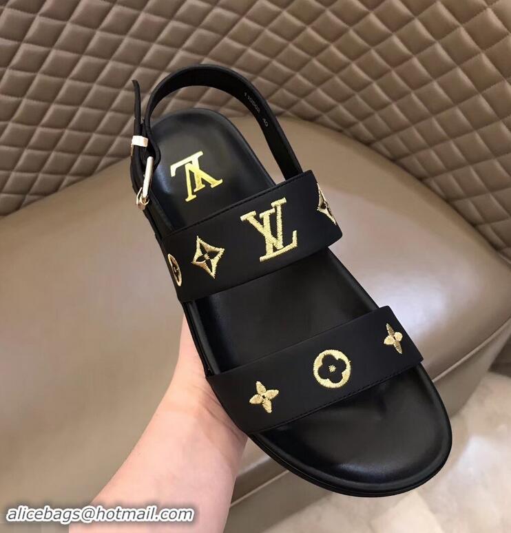 Modern Classic Louis Vuitton Monogram Rubber Sandals LV96739 Black/Gold 2019