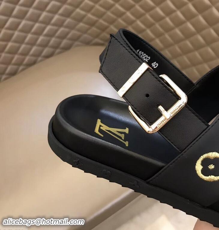 Modern Classic Louis Vuitton Monogram Rubber Sandals LV96739 Black/Gold 2019