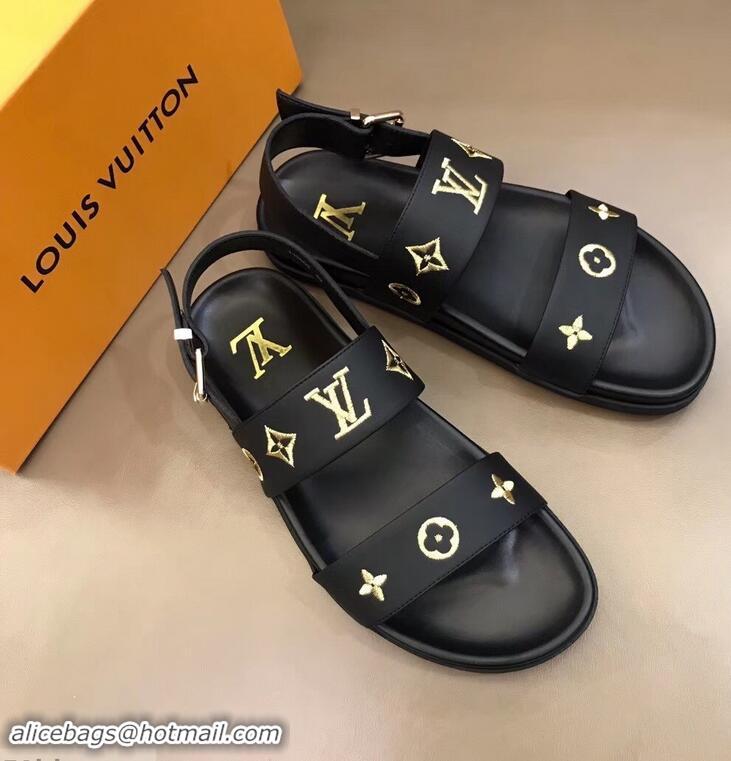 Modern Classic Louis Vuitton Monogram Rubber Sandals LV96739 Black/Gold 2019