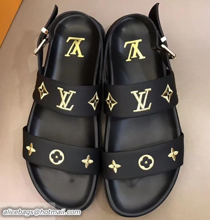 Modern Classic Louis Vuitton Monogram Rubber Sandals LV96739 Black/Gold 2019