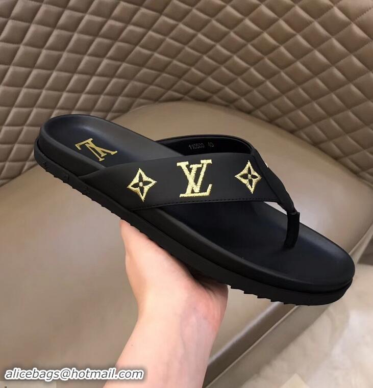 Imitation Louis Vuitton Monogram Rubber Thong Sandals LV96740 Black/Gold 2019