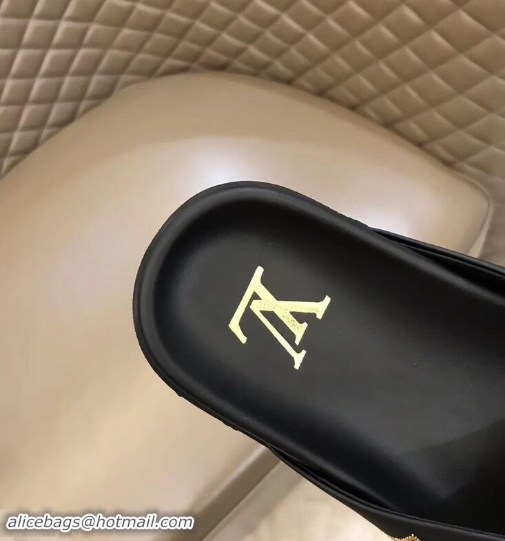 Imitation Louis Vuitton Monogram Rubber Thong Sandals LV96740 Black/Gold 2019