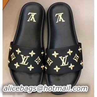 Particularly Louis Vuitton Monogram Rubber Mules LV96741 Black/Gold 2019