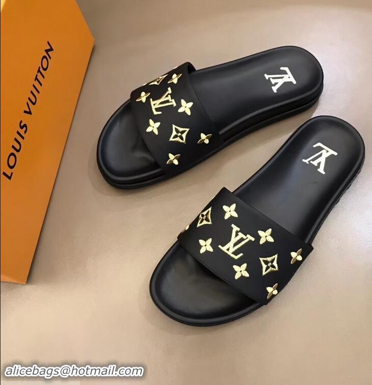 Particularly Louis Vuitton Monogram Rubber Mules LV96741 Black/Gold 2019