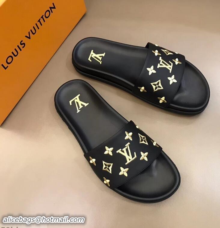 Particularly Louis Vuitton Monogram Rubber Mules LV96741 Black/Gold 2019