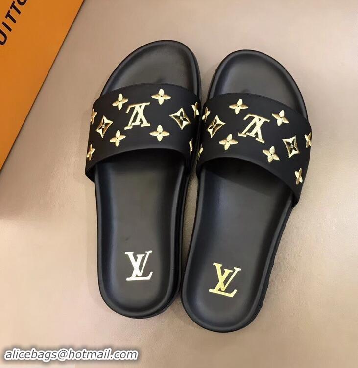 Particularly Louis Vuitton Monogram Rubber Mules LV96741 Black/Gold 2019