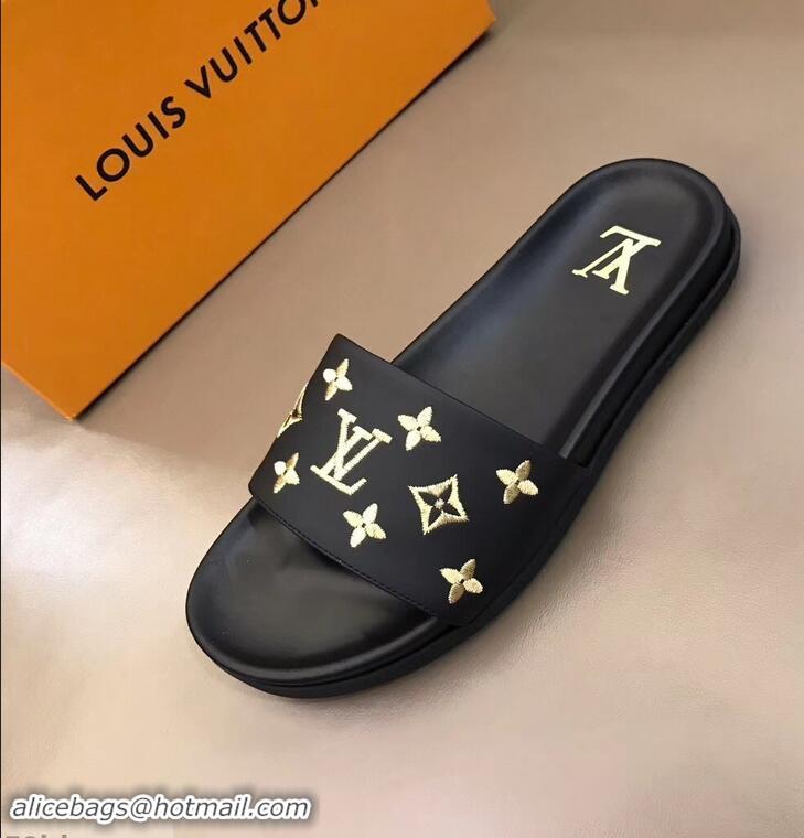 Particularly Louis Vuitton Monogram Rubber Mules LV96741 Black/Gold 2019