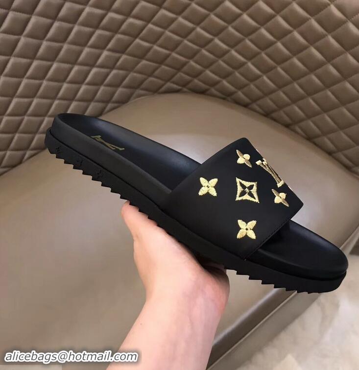 Particularly Louis Vuitton Monogram Rubber Mules LV96741 Black/Gold 2019