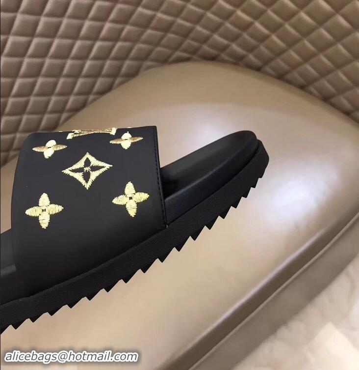 Particularly Louis Vuitton Monogram Rubber Mules LV96741 Black/Gold 2019