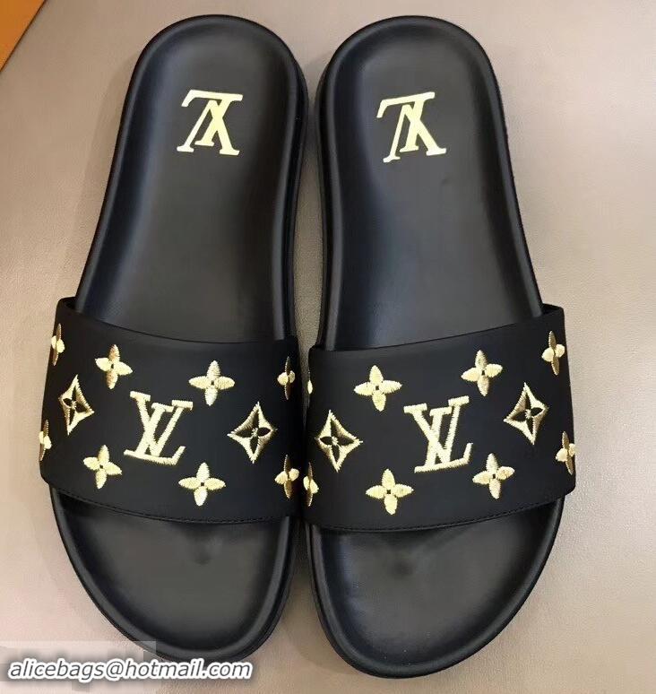 Particularly Louis Vuitton Monogram Rubber Mules LV96741 Black/Gold 2019