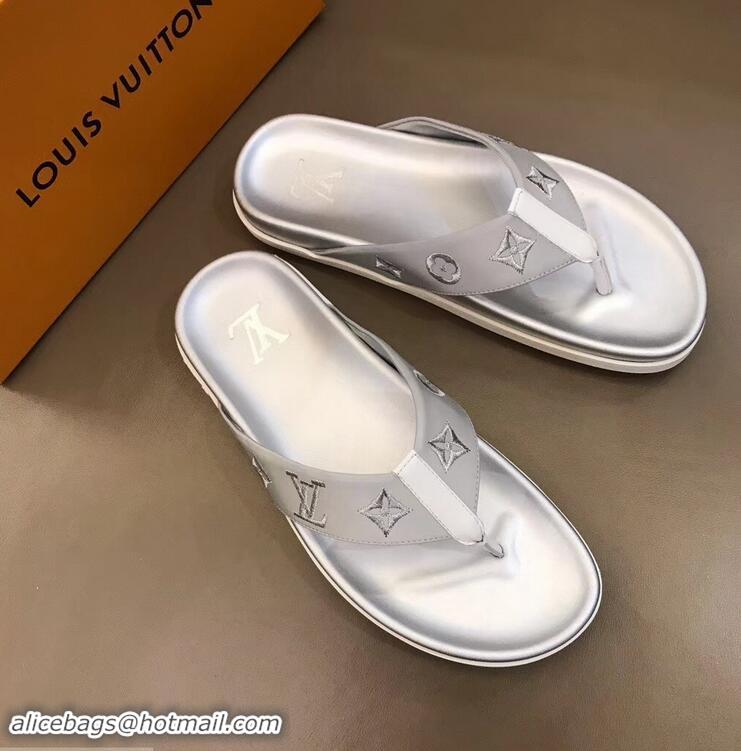 Hot Style Louis Vuitton Monogram Rubber Thong Sandals LV96743 Silver 2019