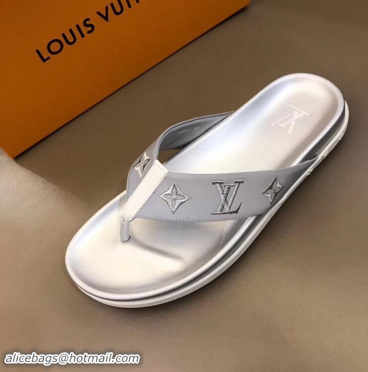 Hot Style Louis Vuitton Monogram Rubber Thong Sandals LV96743 Silver 2019