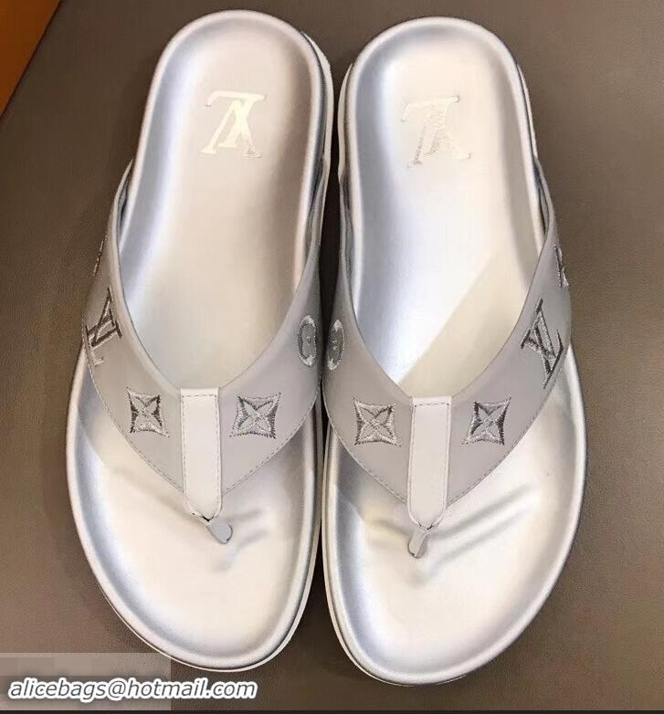 Hot Style Louis Vuitton Monogram Rubber Thong Sandals LV96743 Silver 2019